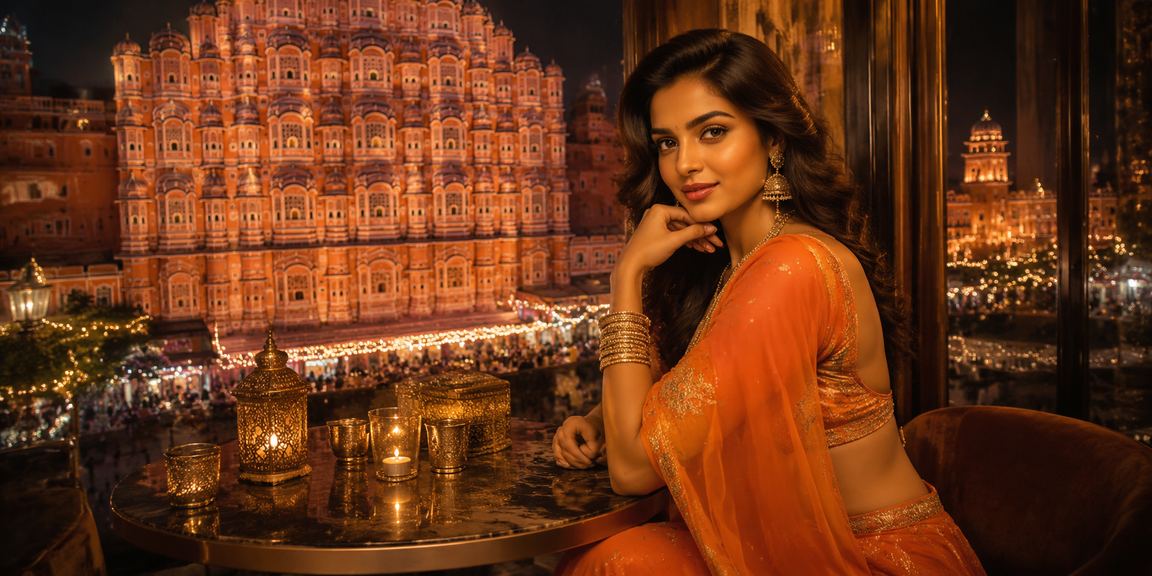 Hawa Mahal in Jaipur decorated for Diwali festival showing vibrant lights