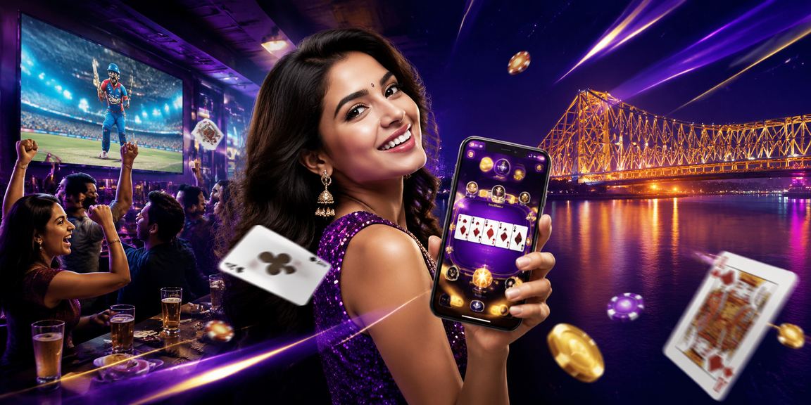 Kolkata Howrah Bridge lit up with cricket and betting neon lights